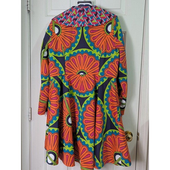 Ashro Long Belted Blazer Coat Womens 16 Colorful Artsy Geometric Mod Boho Retro - Picture 5 of 11